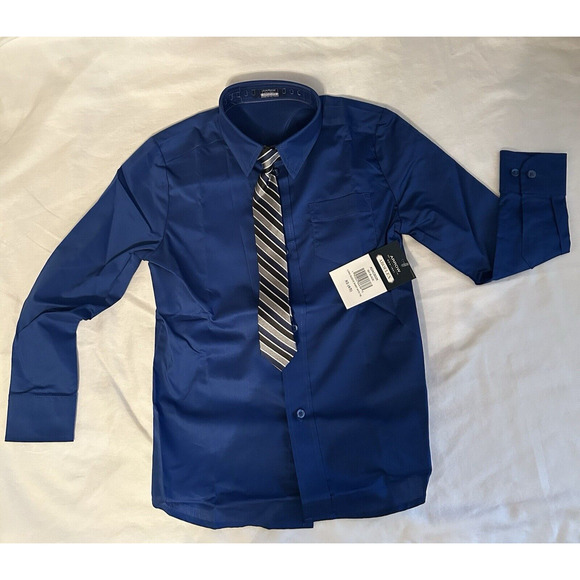 Arrow Boys 4/5 Dress Shirt and Tie NWT New Blue button up - Picture 1 of 4